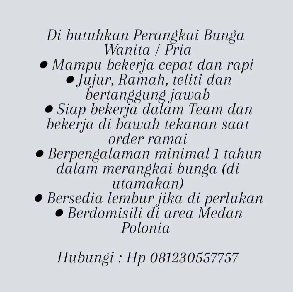 Lowongan kerja florist