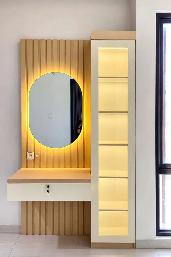 meja rias set Led mirror