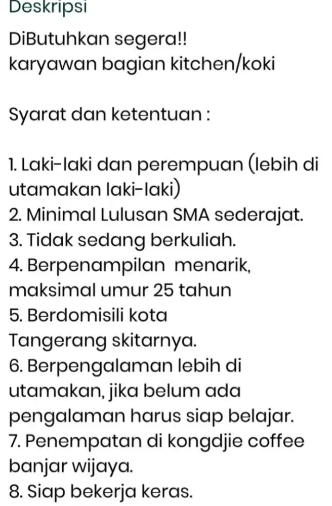 Lamaran Kong Djie caffe