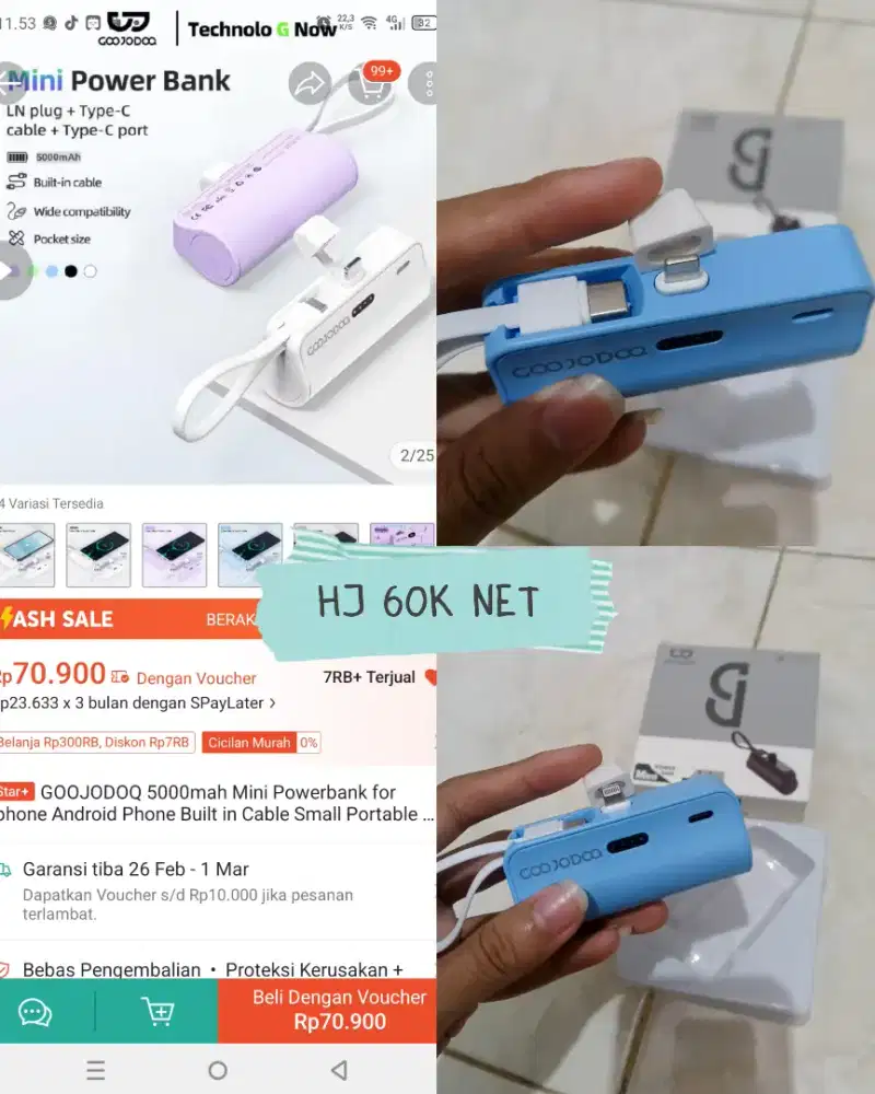Powerbank mini portable type c dan iPhone