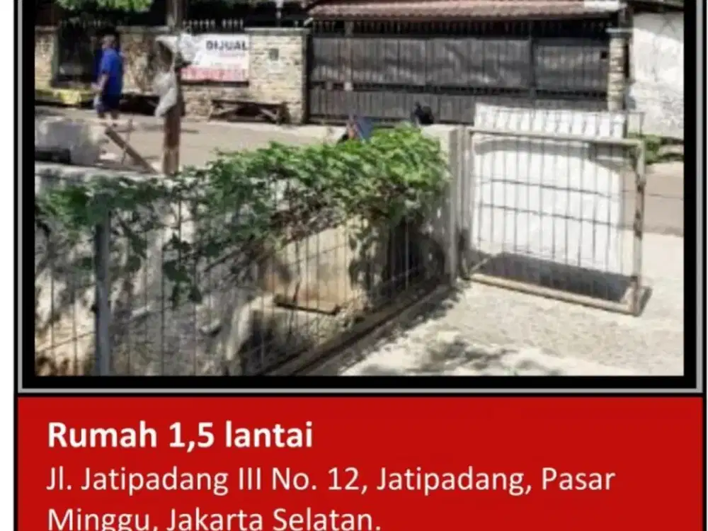 Di Jual Rumah 1,5 Lantai Aset Bank di Jalan Jatipadang 3, Jatipadang, Pasar Minggu, Jakarta Selatan