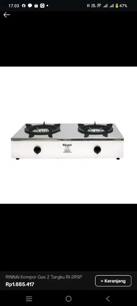 Kompor Gas Rinnai RI RSPN 2 Tungku