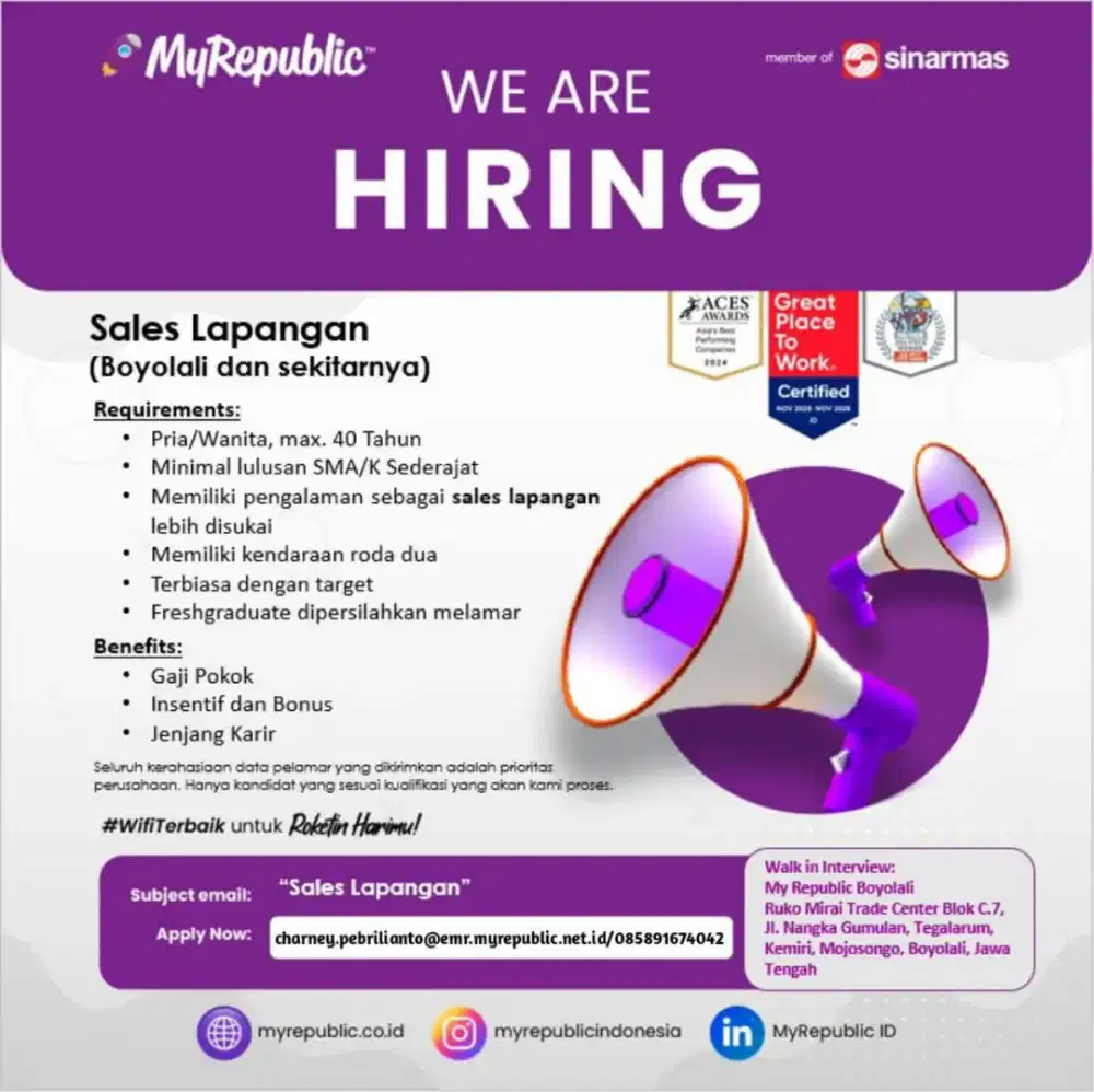 Lowongan kerja Sales Myrepublic Marketing