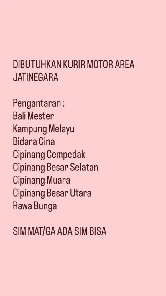 DIBUTUHKAN KURIR MOTOR