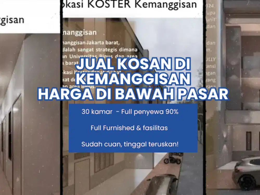 Kosan Kemanggisan Di Jual Cepatr Harga Turun di Bawah pasar Pasti Cuan