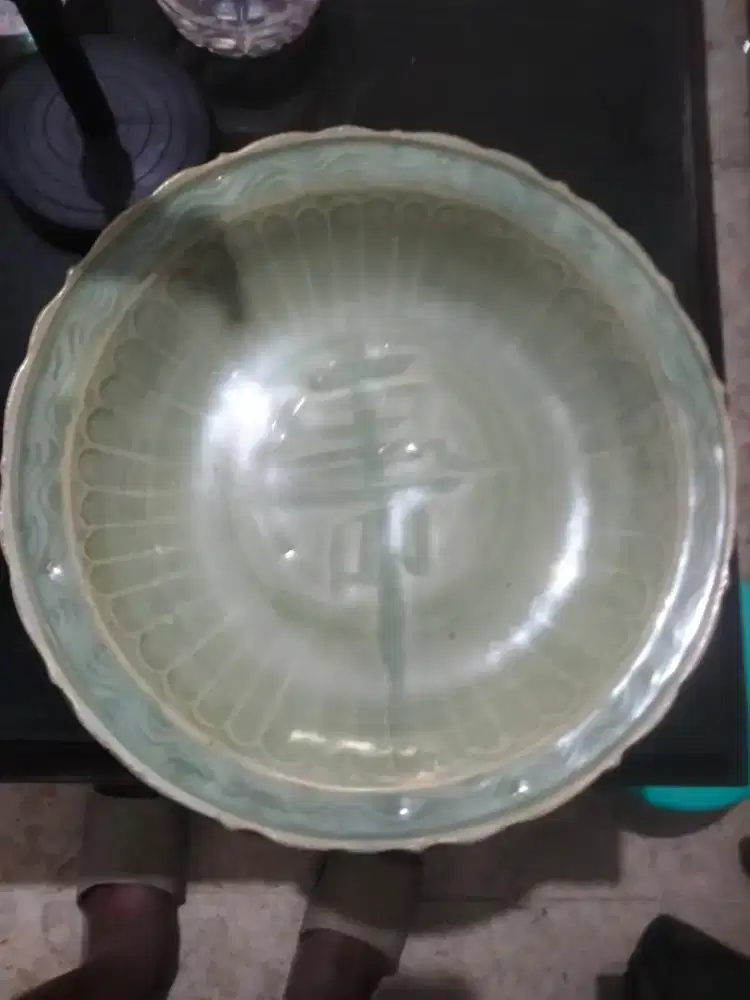 Piring kuno antik celodon selodon langka tulisan cina