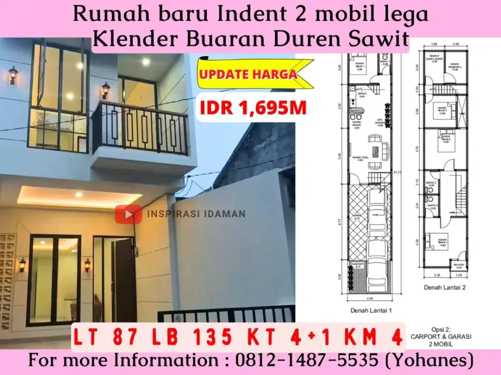 Rumah baru Indent 2 mobil lega Klender Buaran Duren Sawit
