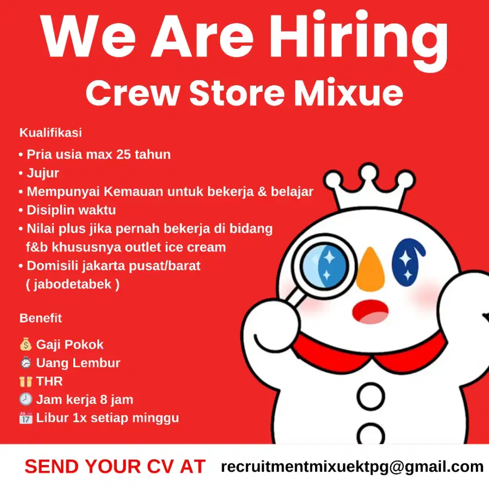 LOWONGAN BARISTA CREW STORE MIXUE.