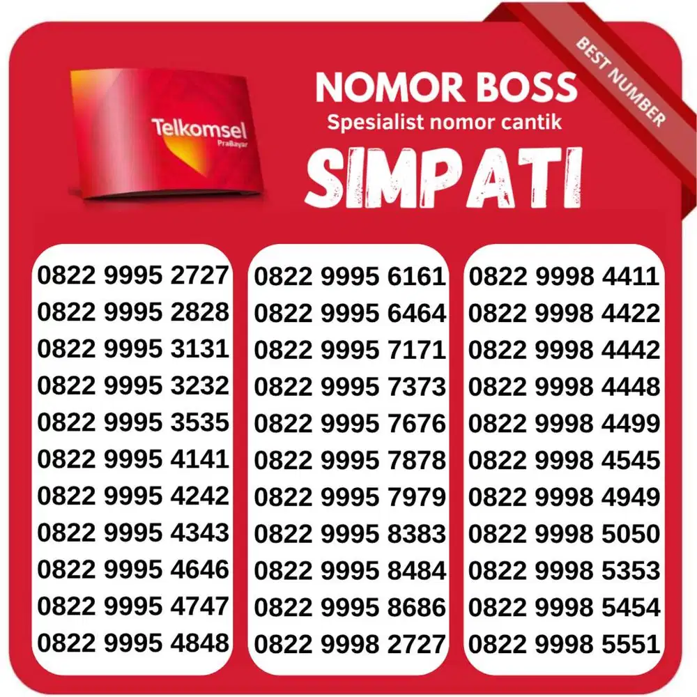 Nomor CANTIK PERDANA TELKOMSEL SERI 10DIGIT & 12 DIGIT