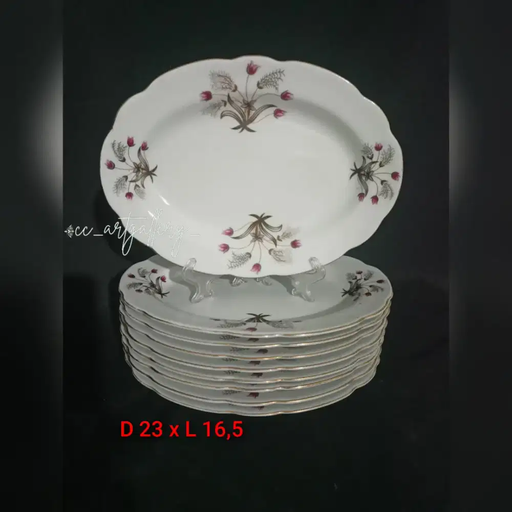 PIRING SAJI OVAL LAWAS MOTIF BUNGA PADI P23 ( 1pcs )