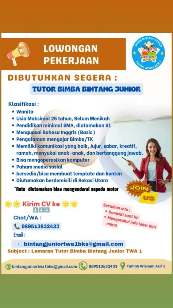 Lowongan kerja guru Bimba