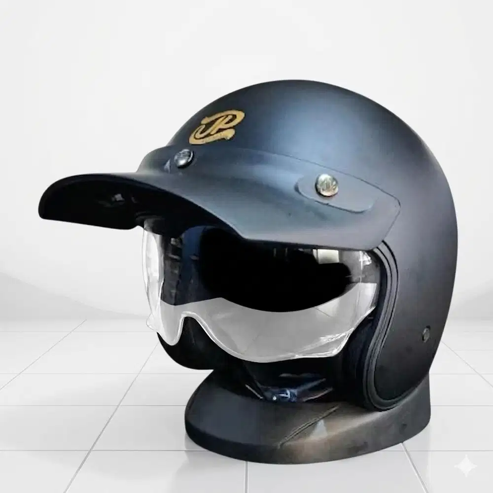 HELM JP HALF RETRO SIGNATURE BLACK DOFF - BARU 2 KALI PAKAI