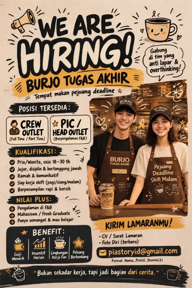 We Are Hiring Staff Burjo Tugas Akhir dan Piastory