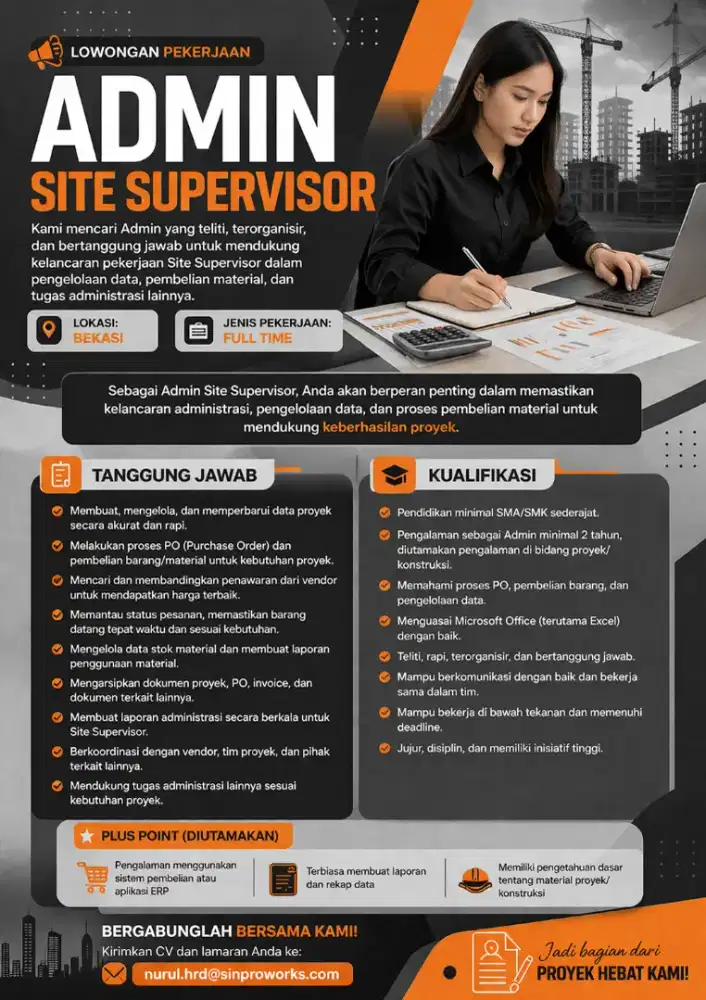 Lowongan kerja admin supervisor
