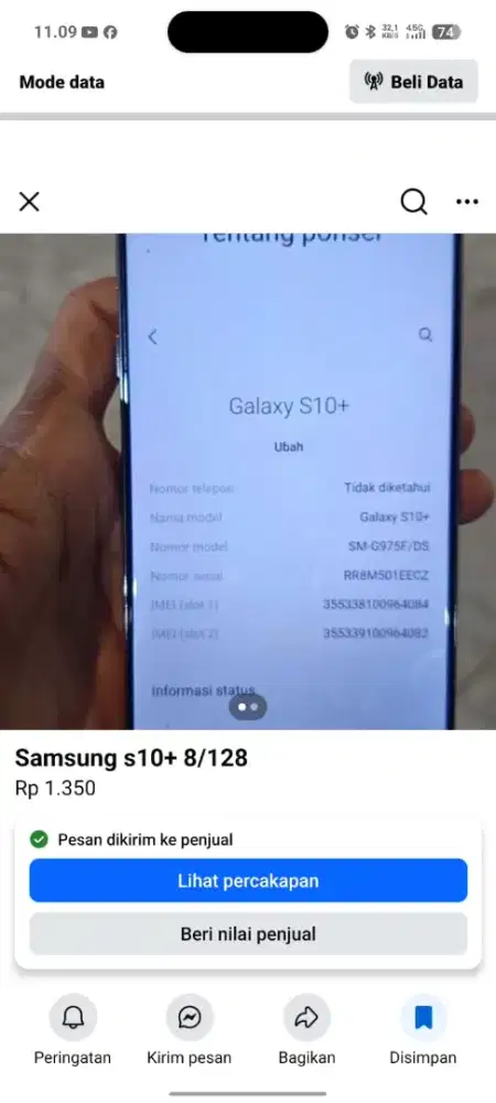 Samaung s10+ 8/128