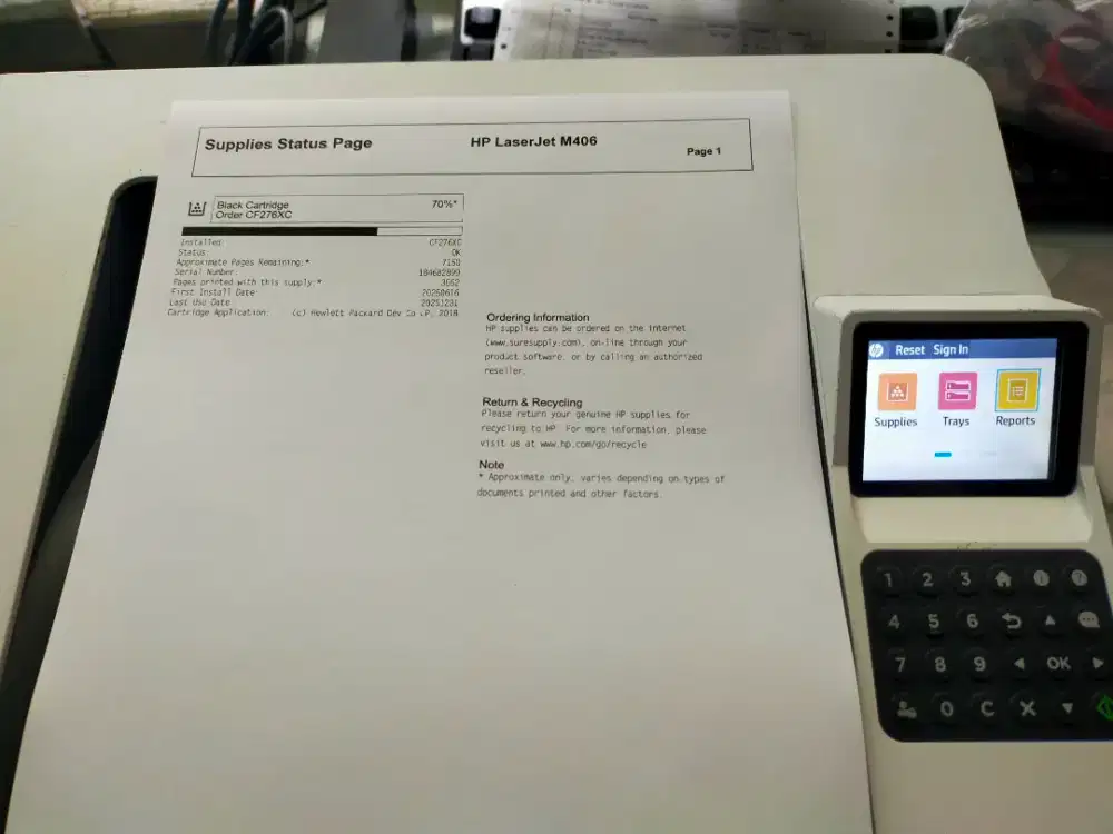 Printer LaserJet HP m406 normal bagus