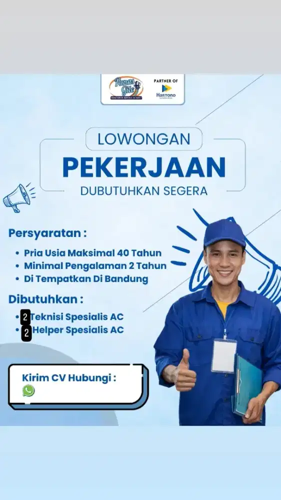 LOKER TEKNISI DAN HELPER AC