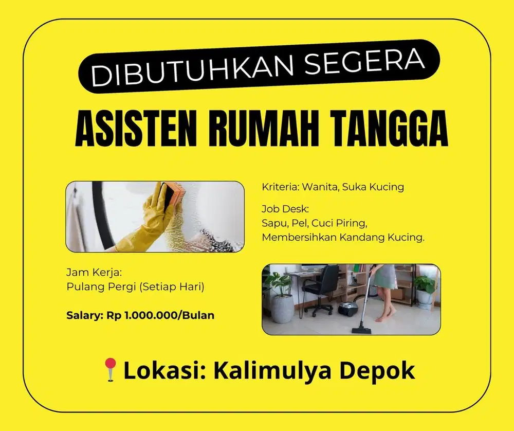 DIBUTUHKAN SEGERA ART PULANG PERGI