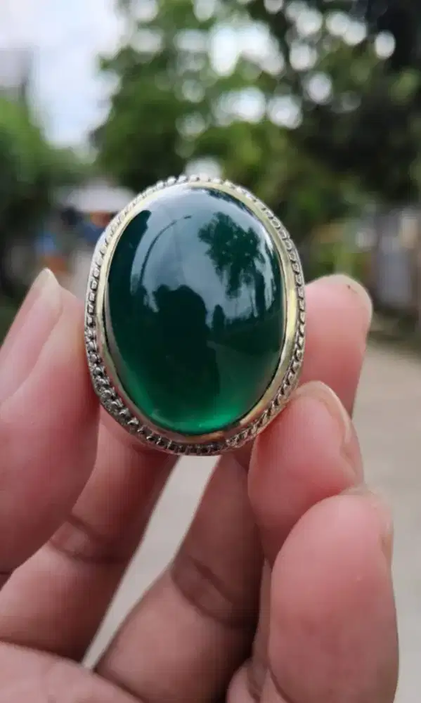 Batu cincin akik natural ijo botol/chrome chalsedony