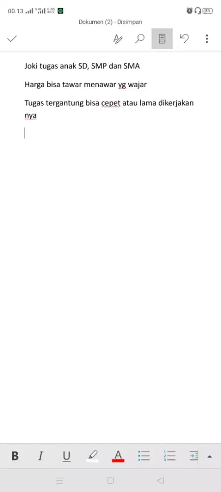 Open jasa tulis tugas anak SD, SMP, SMA