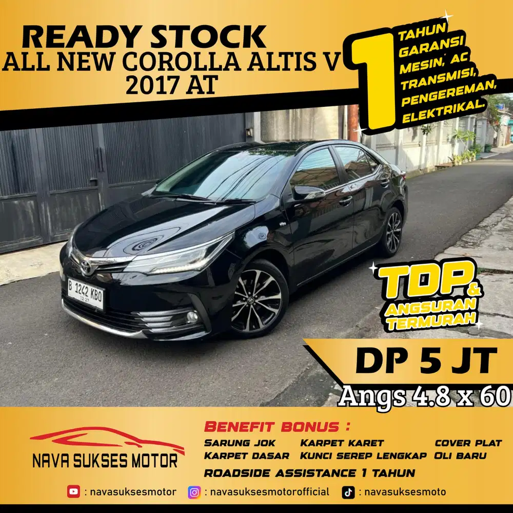 TDP 5 Jt Angs Termurah All New Corolla Altis V 2017 Matic Hitam Low Km