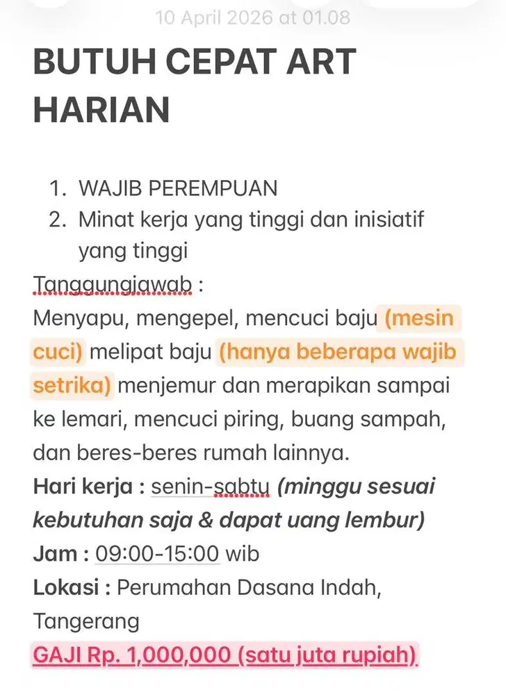 DIBUTUHKAN CEPAT ART HARIAN