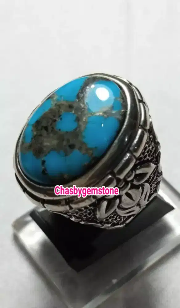 Cincin Pirus Persia Biru nyala serat kura-Persian Turquoise serat kura