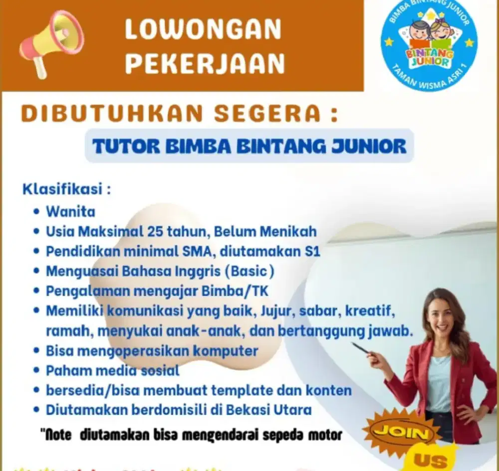 Lowongan kerja guru Bimba untuk anak kecil
