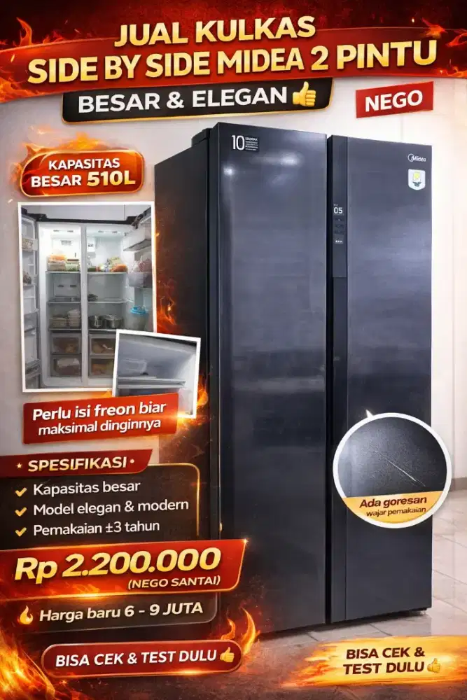 KULKAS SIDE BY SIDE MIDEA 510LT MURAH-MASIH BAGUS