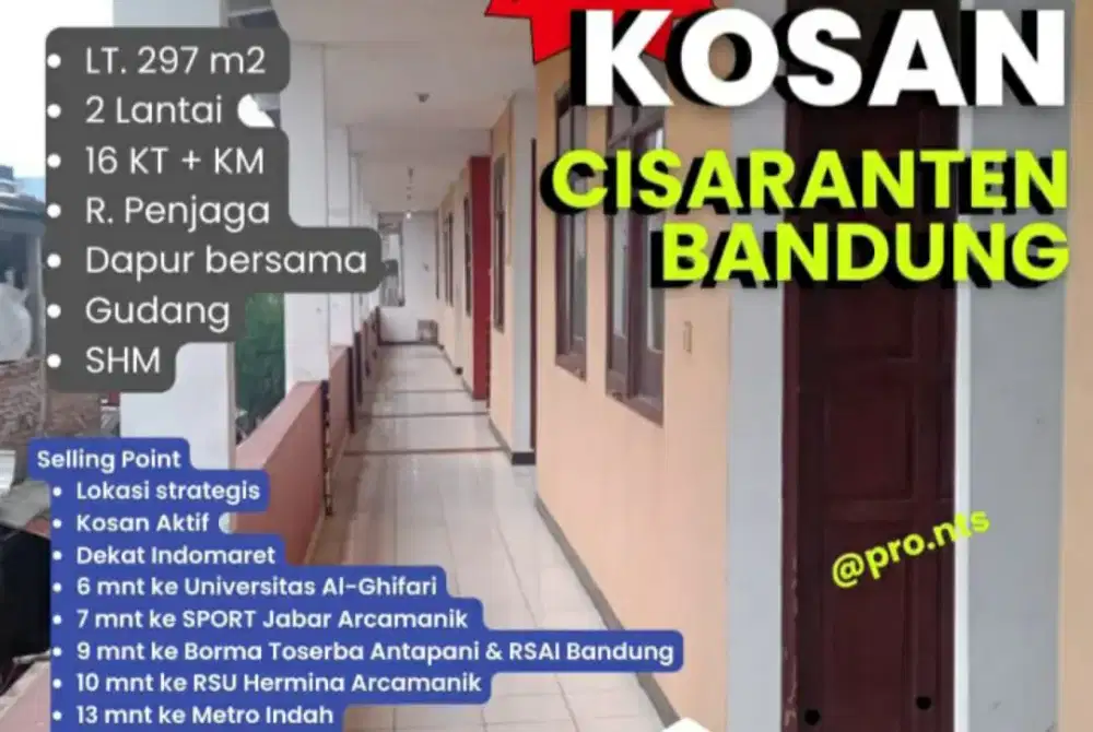 Dijual Cepat Rumah Kost Aktif 16 kamar