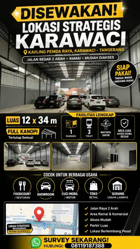 Disewakan lokasi full tutup kanopi di Karawaci, Tangerang