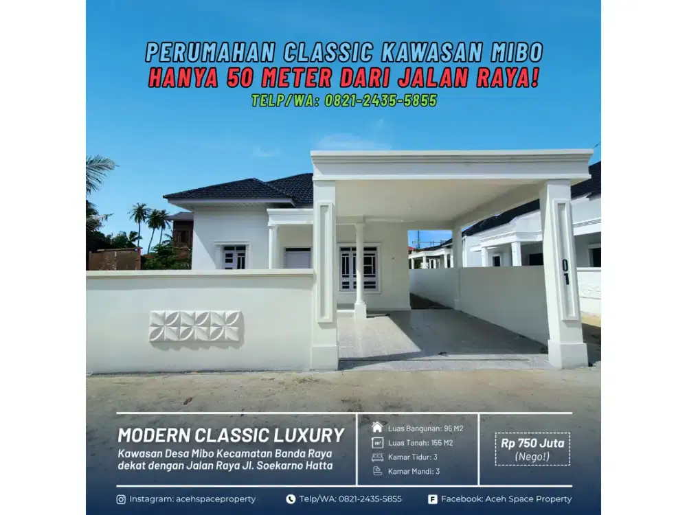Dijual Rumah Classic di Mibo Kota Banda Aceh - Hanya 50 Meter ke Jalan Raya Soekarno Hatta!