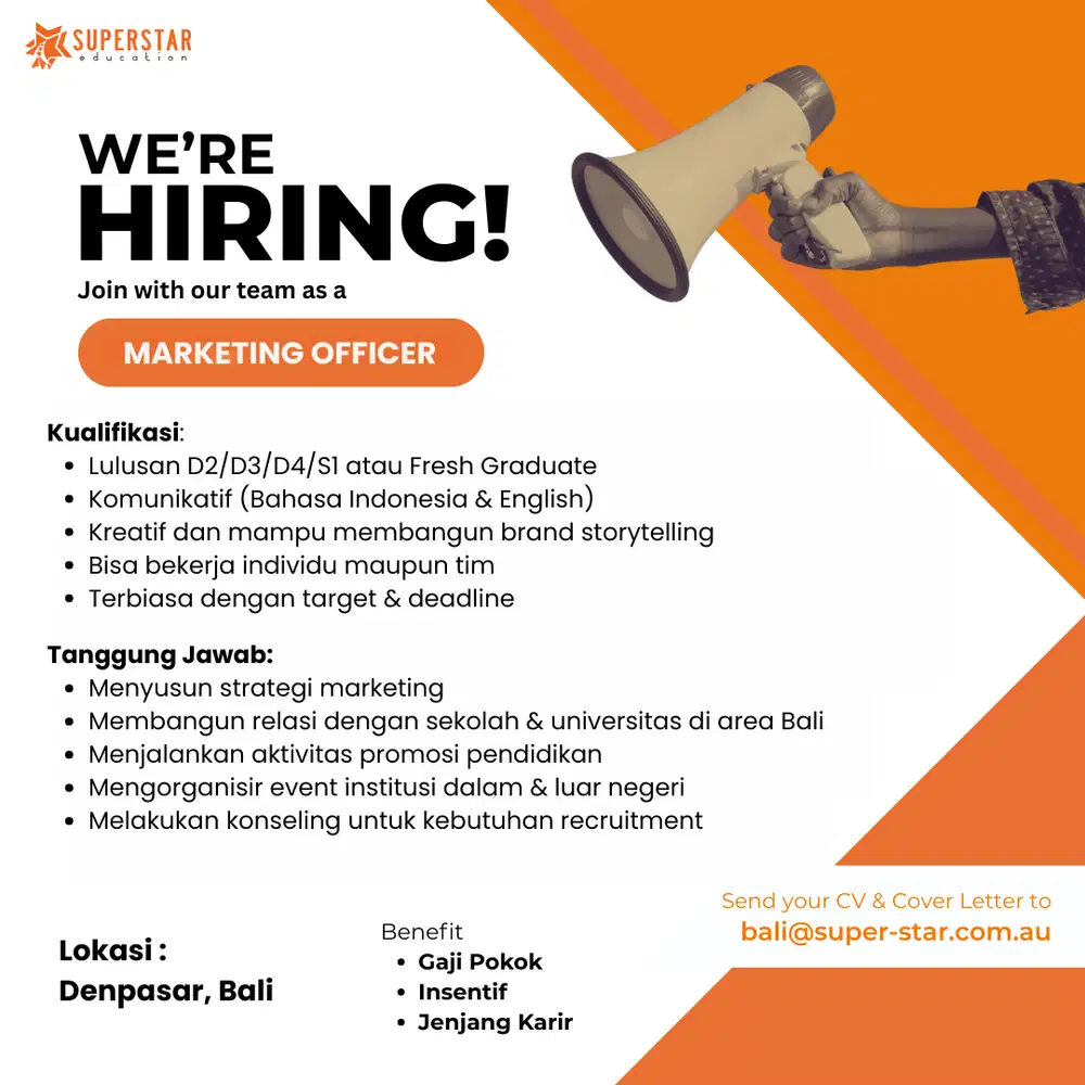 Lowongan Kerja : Marketing Officer (Superstar Education Bali)