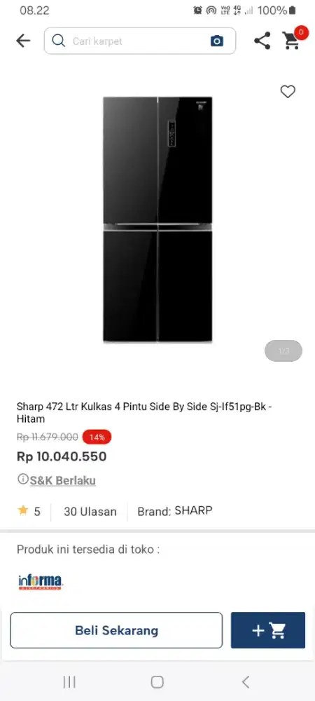 PROMO KREDIT SHARP 472LTR KULKAS 4 PINTU SBS