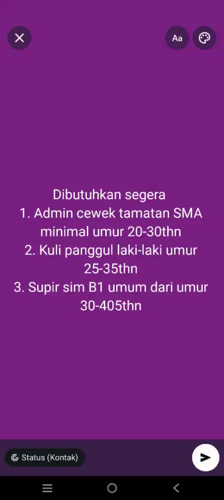 Lowongan kerja Admin, kuli dan Supir