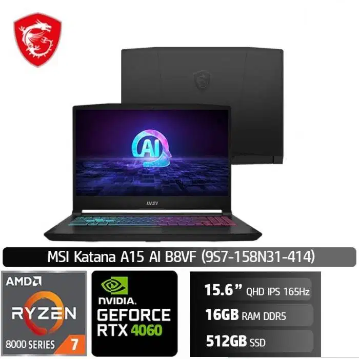 LAPTOP MSI KATANA A15 AI RYZEN 7 8845HS RTX4060 B8VF