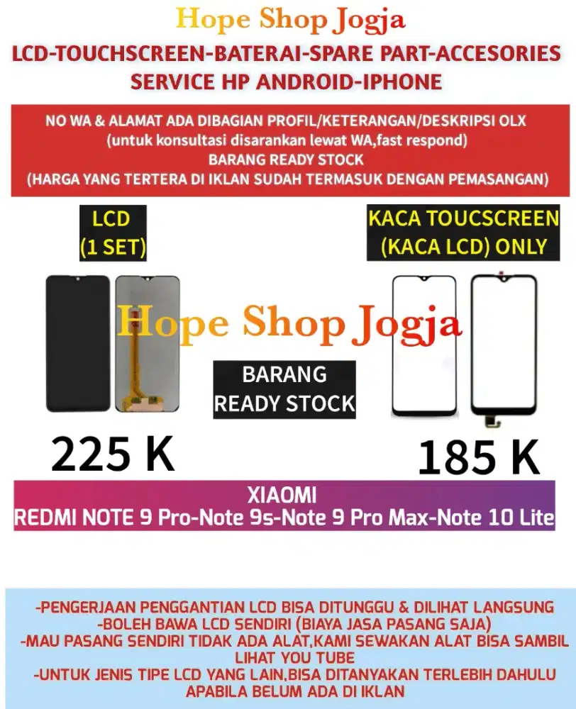 Touchscreen-Baterai-Lcd Xiaomi Redmi Note 9 Pro Max-Note 10 Lite