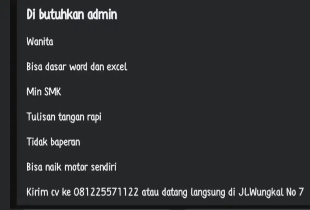 Loker Admin Wanita