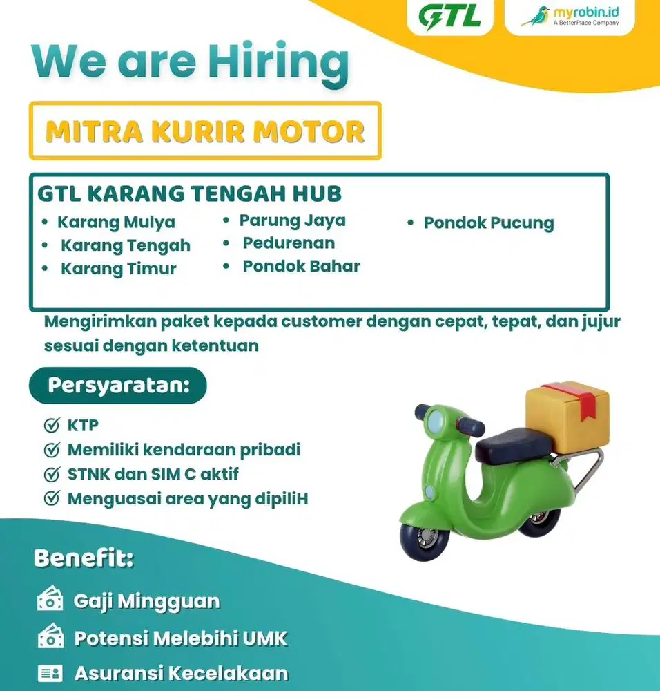 LOKER KURIR MITRA GTL KARANG TENGAH HUB