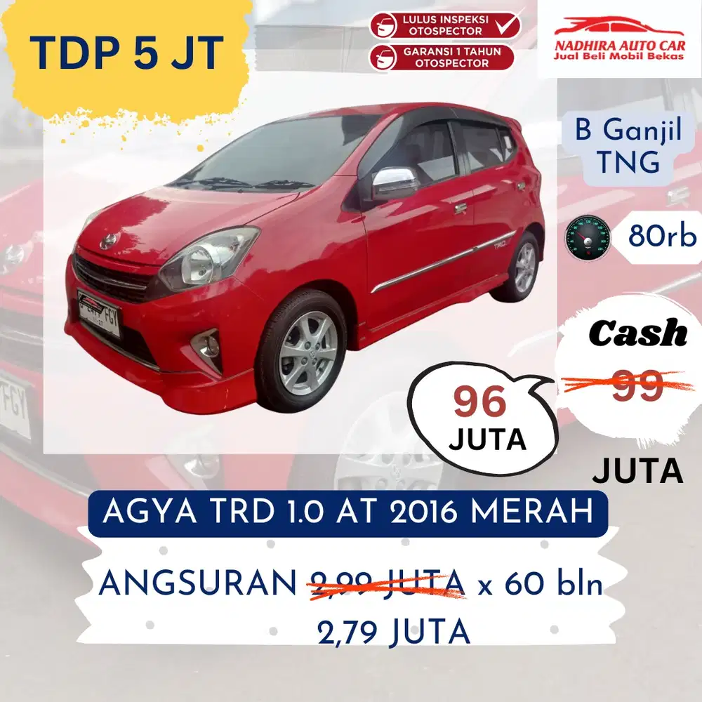 DP Hanya 5 Juta Agya TRD 1.0 AT 2016
