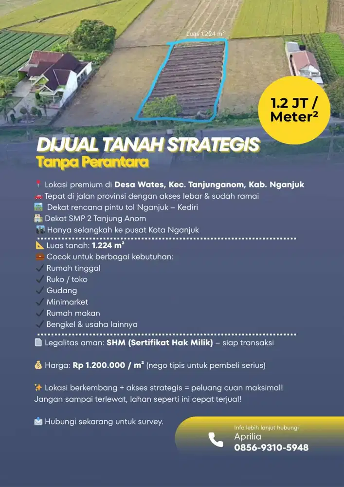 DIJUAL TANAH TANJUNGANOM, NGANJUK DI LOKASI STRATEGIS