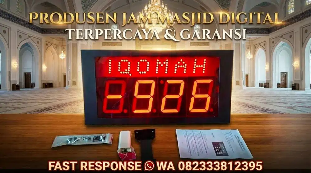 Jam Iqomah Digital LED Besar Jelas dari Jauh