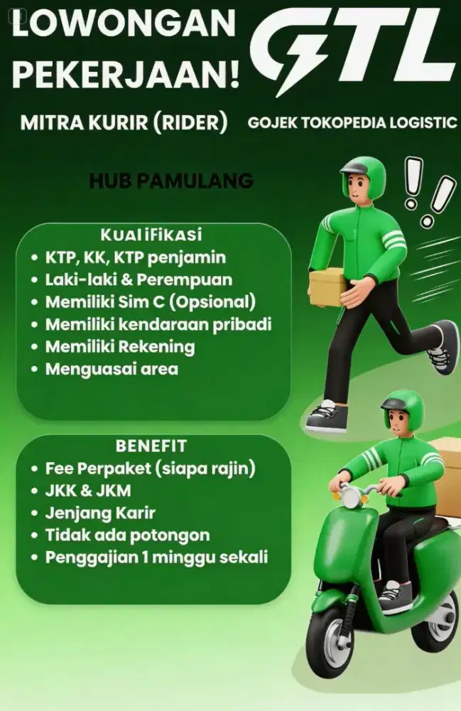 DIBUTUHKAN KURIR AREA PONDOK CABE ILIR
