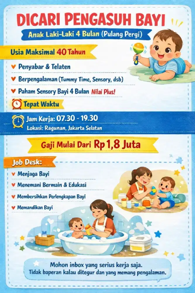 Pengasuh Berpengalaman Bayi 4 Bulan (Pulang Pergi)
