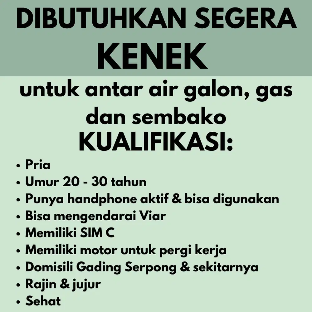 LOWONGAN KERJA KENEK