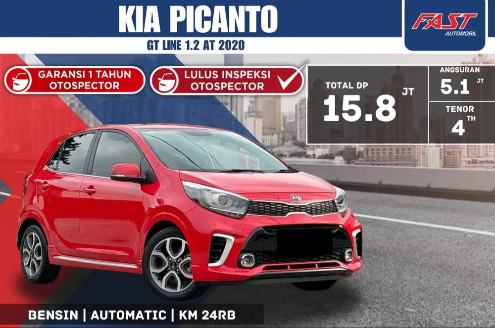 KIA PICANTO GT LINE 1.2 AT 2020 SUNROOF LOW KM.24RB & PAJAK PANJANG#F6