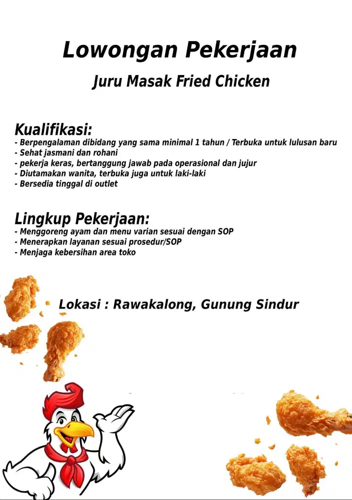 Lowongan Pekerjaan - Juru Masak Fried Chicken
