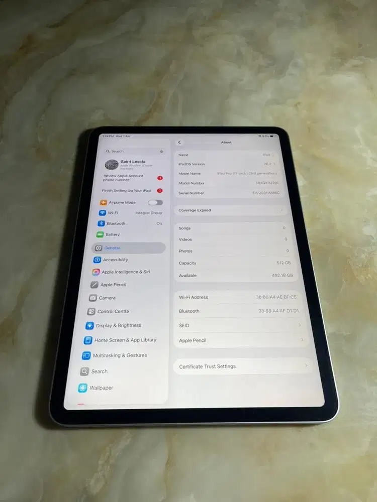 Ipad Pro 11 inch M1 2021 (3rd Gen) 512gb Wifi only kondisi 8/10