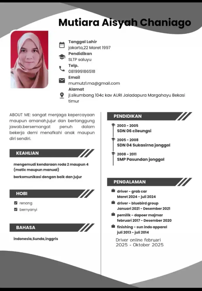 Cari lowongan driver atau spg dan lain2