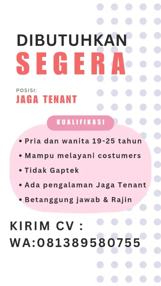 lowongan pekerjaan jaga tenant minuman